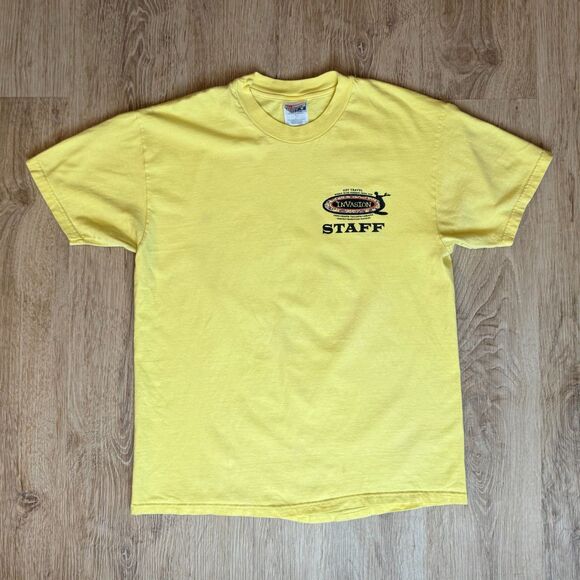 Vintage Hanes Invasion Tour 1998 Staff T-Shirt Yellow XL Graphic Concert Tee - Picture 1 of 6